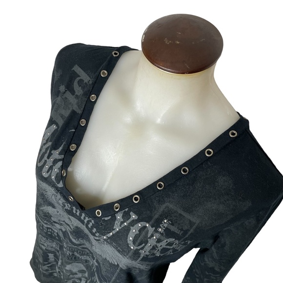 HARLEY Davidson Long Sleeve Grey and Black Top - Picture 3 of 13